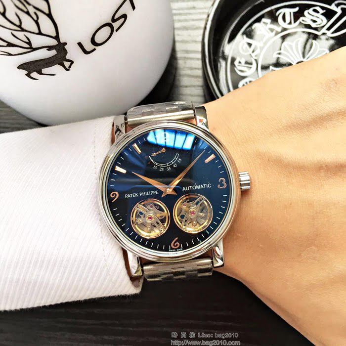 百達翡麗PATEK PHILPPE 獨特雙飛輪設計 頂級316精鋼表殼錶帶 全自動機械機芯 精品男士腕表  wssb4667